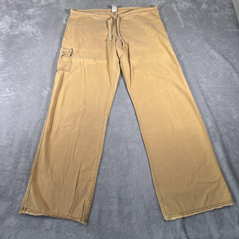 Prana Pants Mens Large Tan Wide Leg Cargo‎ Lounge Relaxed Fit Drawstring Summer